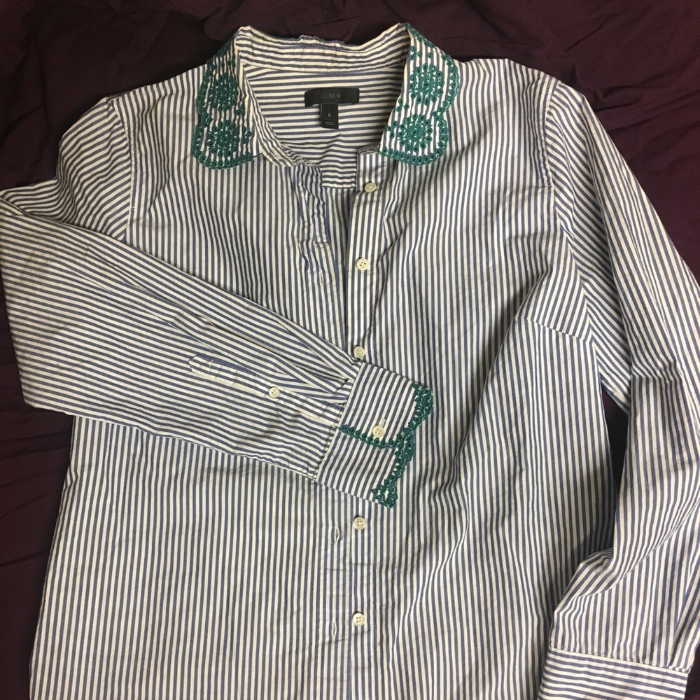 striped j crew blouse